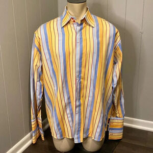 Attitude Soho Large Button Down Dress Shirt Stripes with Hidden Buttons